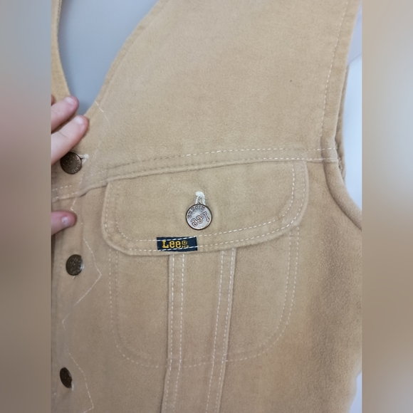 LEE Vintage 70's Suede Sherpa Winter Tan Brown Sleeveless Button-Up Vest(#1,531) - Picture 5 of 10